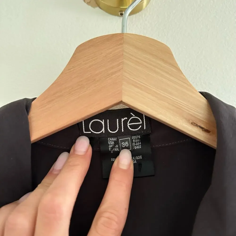Vintage Laurèl of West Germany Silk Long Sleeve Button Up Shirt Black 36 - Picture 5 of 7